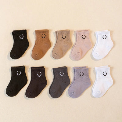 10 pairs  cartoon smile pattern baby socks, versatile daily kid's socks, boys' socks, girls' socks