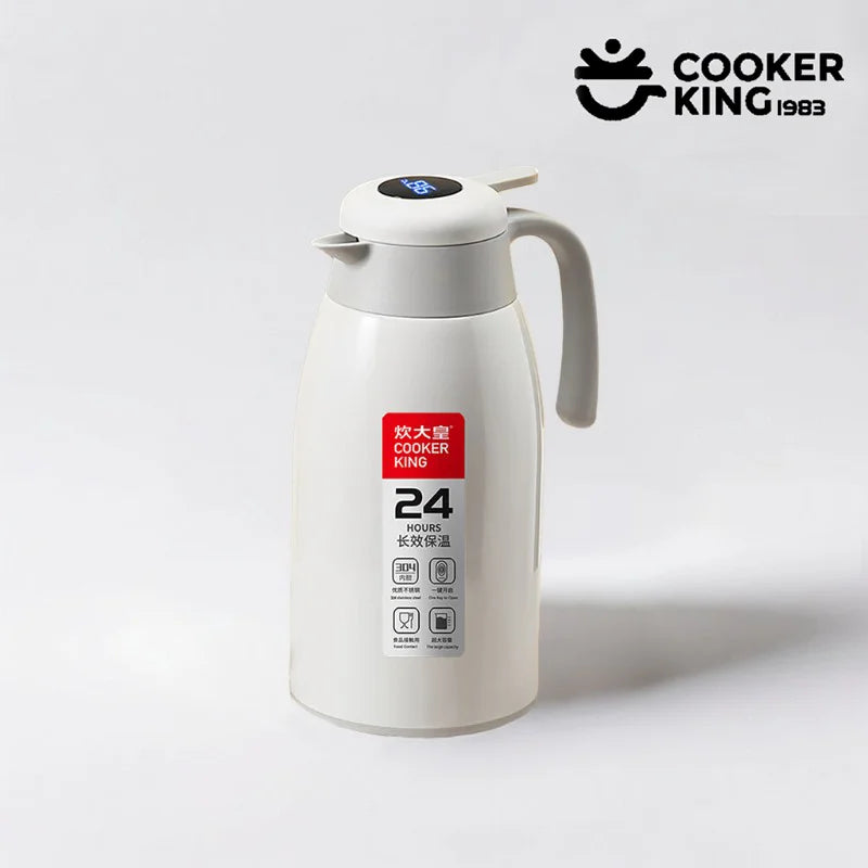 COOKER KING 2.2L Stainless Steel Coffee Pot 304 Stainless Steel+PP Intelligent Temperature Display Thermos Kettle Travel Kettle