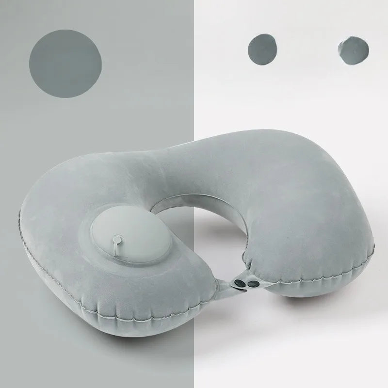 Travel Essential Portable Neck Support Pillow Inflatable U-Shaped Pillow with Flocked Fabric  Multi-Design