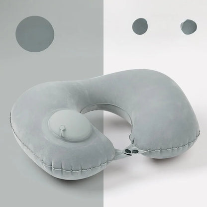 Travel Essential Portable Neck Support Pillow Inflatable U-Shaped Pillow with Flocked Fabric  Multi-Design