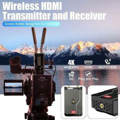 4K Wireless HDMI Transmitter and Receiver 150m HDMI Extender Kit  5G Wireless Audio Video DSLR Laptop YouTube To TV/Projector