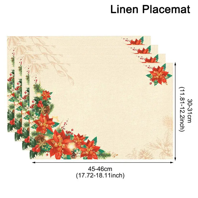 Linen Christmas Tree Placemats Navidad Noel Winter Table Mats for Kitchen Dining Christmas Decorations for Home 2025 Xmas Party