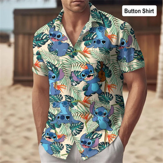 Stitch Button Shirts/Hawaiian Shirts Disney Trip Hawaiian Shirts Fun Stitch Cartoon Vacation Shirts For Men And Women Fashion