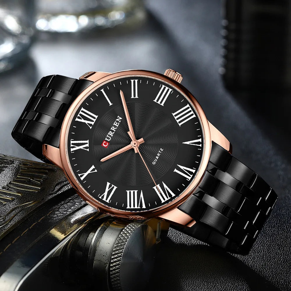 Curren 8422 Men's Minimalist Roman Numeral Quartz Watch, Water-resistant Round Business Wristwatch