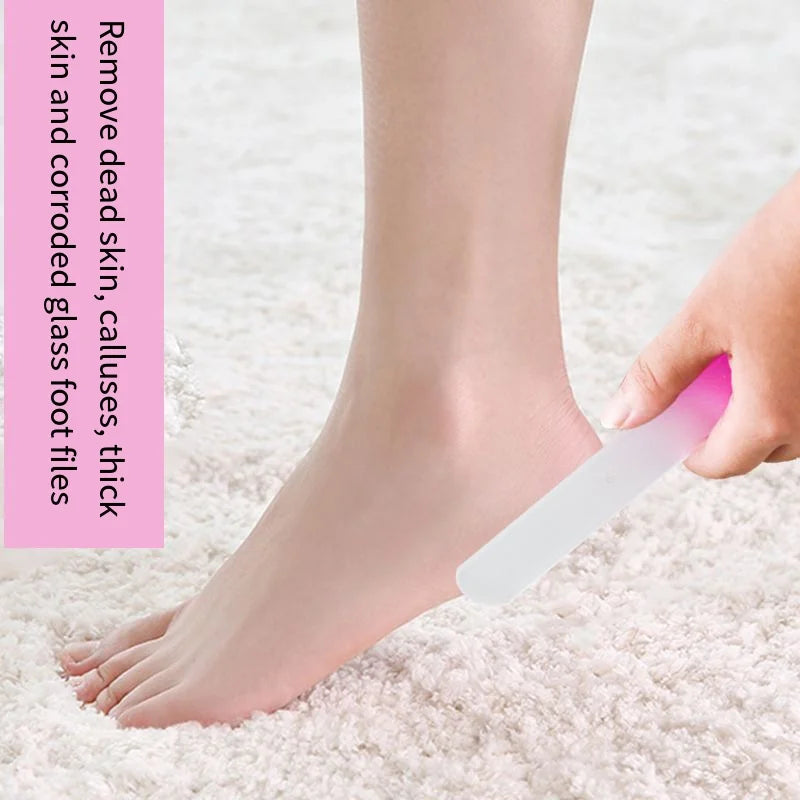 1pc Gradient Handle Glass Crystal Foot File Remove Dead Skin Calluses Pedicure Tool Quick Foot Smooth Beautification Care Tools