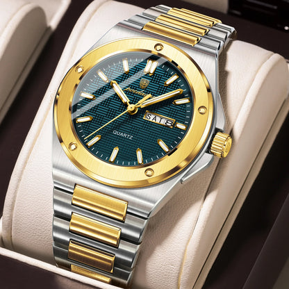 POEDAGAR High Quality Men Clock Date Week Waterproof Fashion Watch For Man Stainless Steel Luxury Men's Quartz Watches Reloj+Box