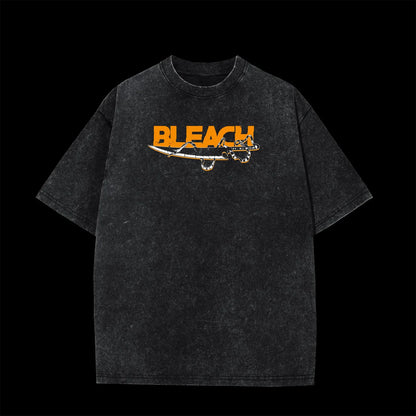 Anime BLEACH Graphic T Shirt Ichigo Kurosaki Vintage Hip Hop Washed Cotton T-shirt Men's Summer Street Casual Men Women Y2K Tops