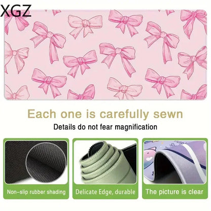 New Cute Pink Bow Mouse Pad Large Keyboard Desk Pads 900x400mm Playmat Non-slip Rubber Base Washable Rug for Office and Home Use