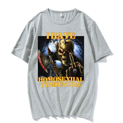Homosexual Tendencies Funny Hard Skeleton Meme T-shirt Men Fashion Harajuku Cool Vintage T Shirt Male Casual High Quality Tshirt