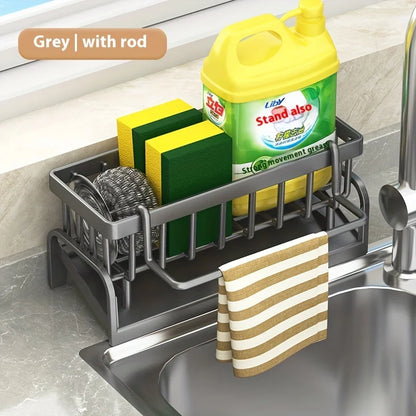 1 Set Durable Sponge Drain Rack Dish Box Kitchen Organizer with Brush Detergent Holder Sink Faucet Rack for Home Bathroom