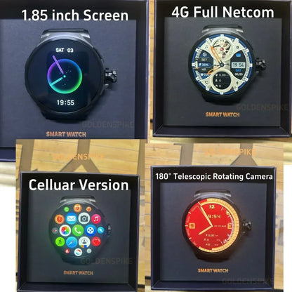 2025 New Smartwatch 1.85-inch Display High Definition Screen Android OS 4G SIM Card 180° Rotating Camera Waterproof WiFi GPS
