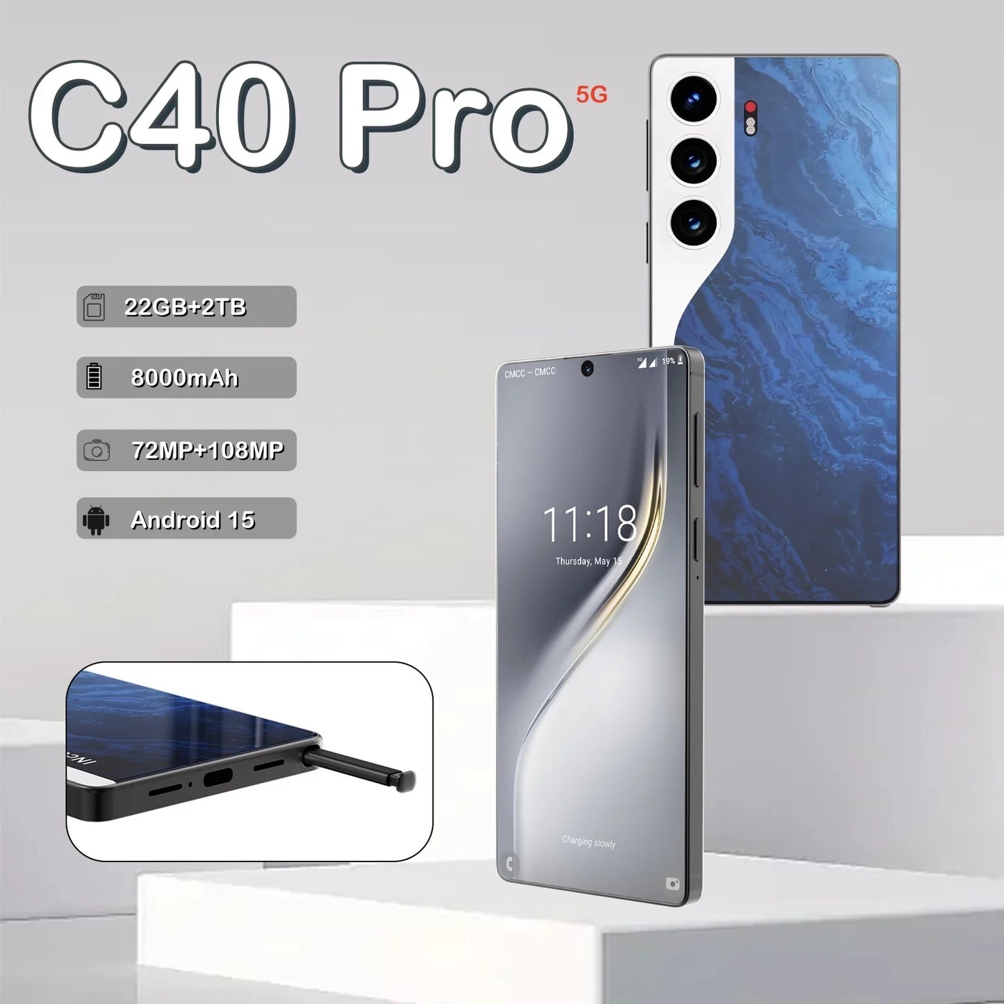 HOT Sale 2025 C40 Pro 7.3inch HD Global Edition Original Smart Dual Card 8000mAh Battery Facial Recognition Function Arrival