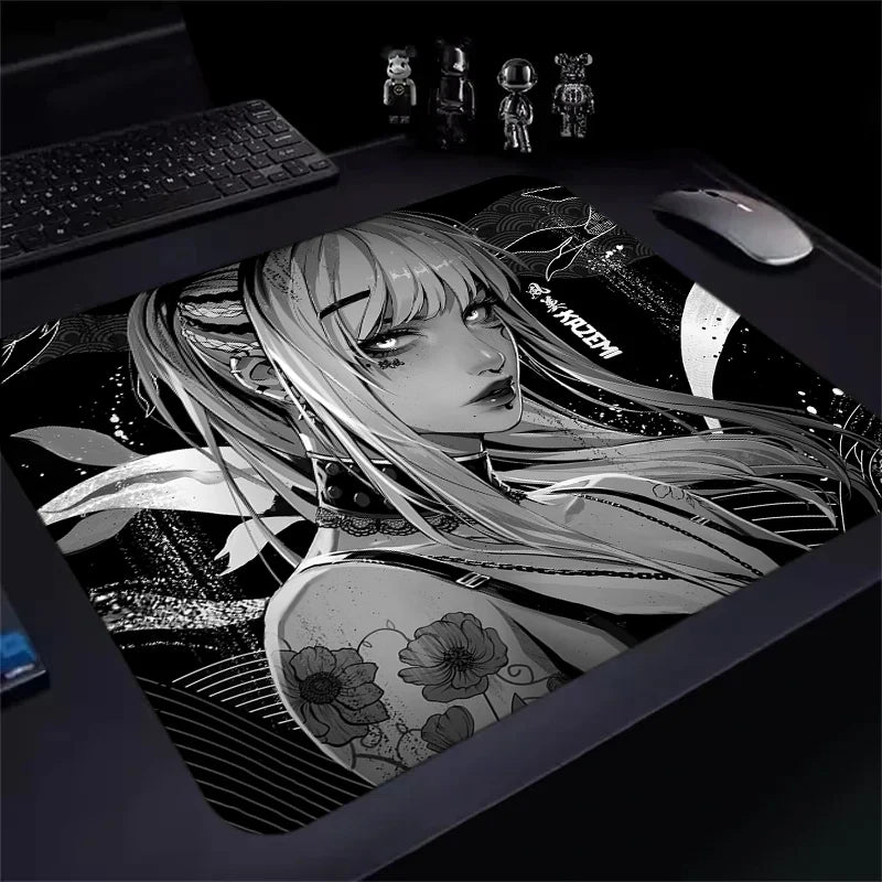 Anime Samurai Girl Mouse Pad Large Computer Office Game Table Mats 400X450 Anti-slip Rubber Waterproof Mat Desktop Keyboard Pads