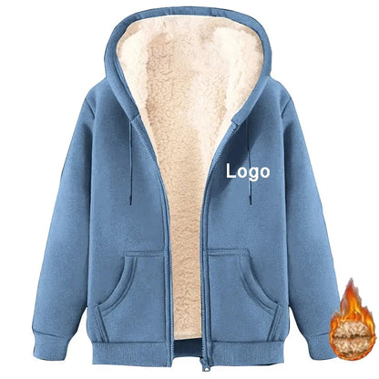 Customized Fleece Liner Zip Up Hoodies Men Fashion Autumn and Winter Long Sleeve Printed Sweatshirts Thick Zipper Pullovers