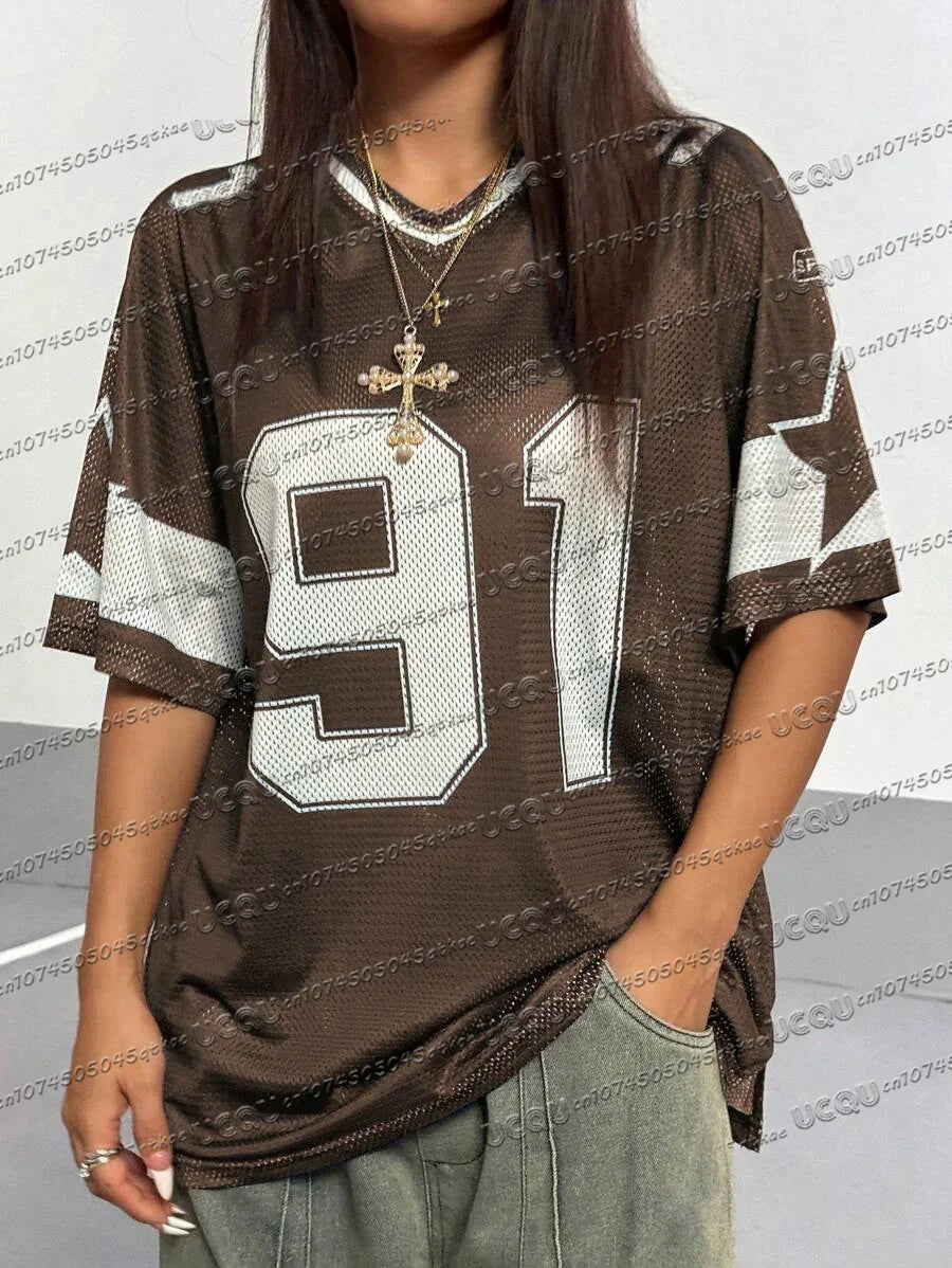 Women'S Summer Refreshing Mesh Jersey T-Shirt With 23 Digital Print Short Sleeved Loose&Sexy Versatile Street Wear Women'S Top