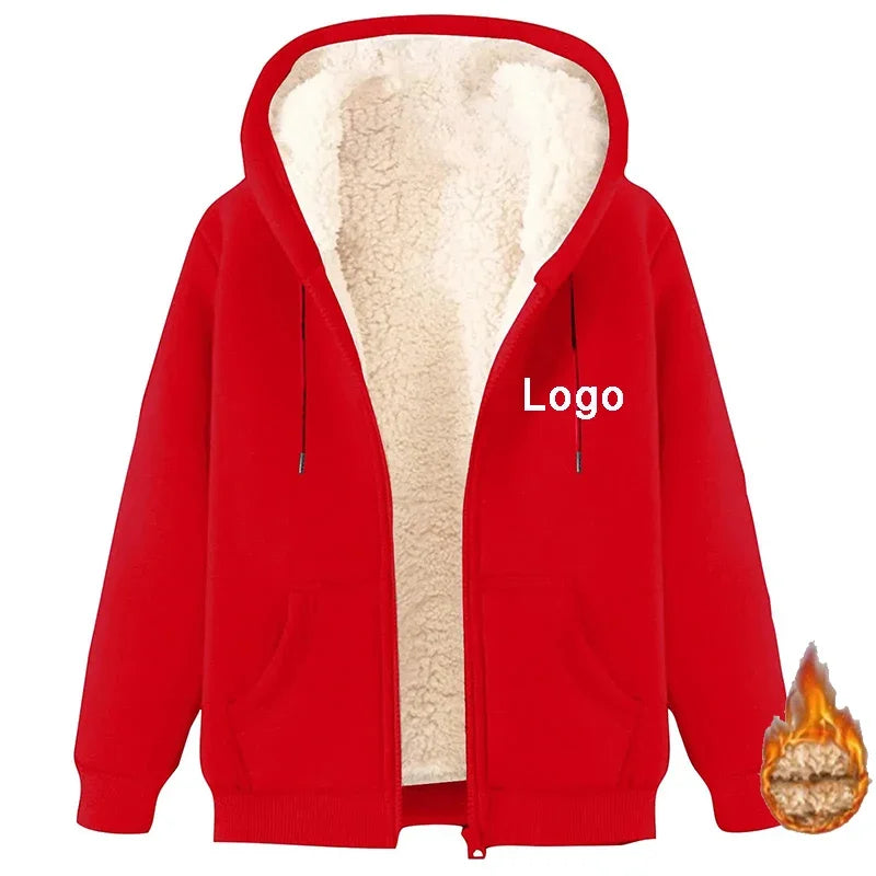 Customized Fleece Liner Zip Up Hoodies Men Fashion Autumn and Winter Long Sleeve Printed Sweatshirts Thick Zipper Pullovers