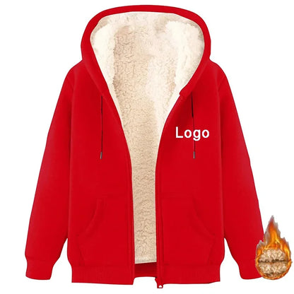 Customized Fleece Liner Zip Up Hoodies Men Fashion Autumn and Winter Long Sleeve Printed Sweatshirts Thick Zipper Pullovers