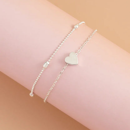 Love Personality Double Simple Bohemian Layered Heart Anklet Summer Beach Anklets On Foot Ankle Bracelets For Women Leg Chain