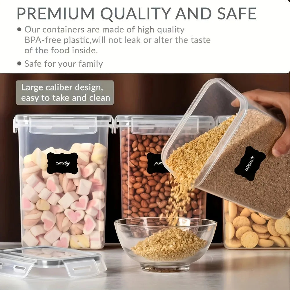 BPA free plastic kitchen storage container, sealed food storage container with lid, used for storing dry food, flour, and sugar