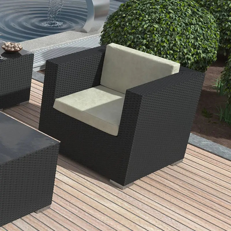 Rattan Garden Furniture Set, Outdoor Corner Sofa Couch, Handwoven Rattan Patio Conversation Set, Cushions and Glass Table