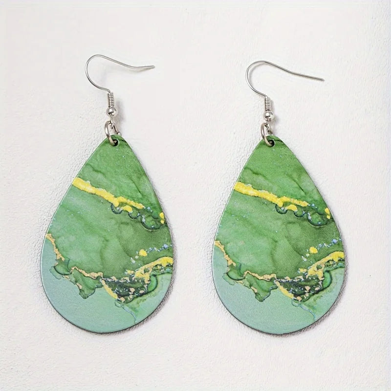 Bohemian Blue Ocean Sea Beach Dangles Water Drop Leather Earrings For Women Summer Jewelry Accessories