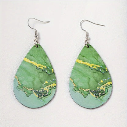 Bohemian Blue Ocean Sea Beach Dangles Water Drop Leather Earrings For Women Summer Jewelry Accessories