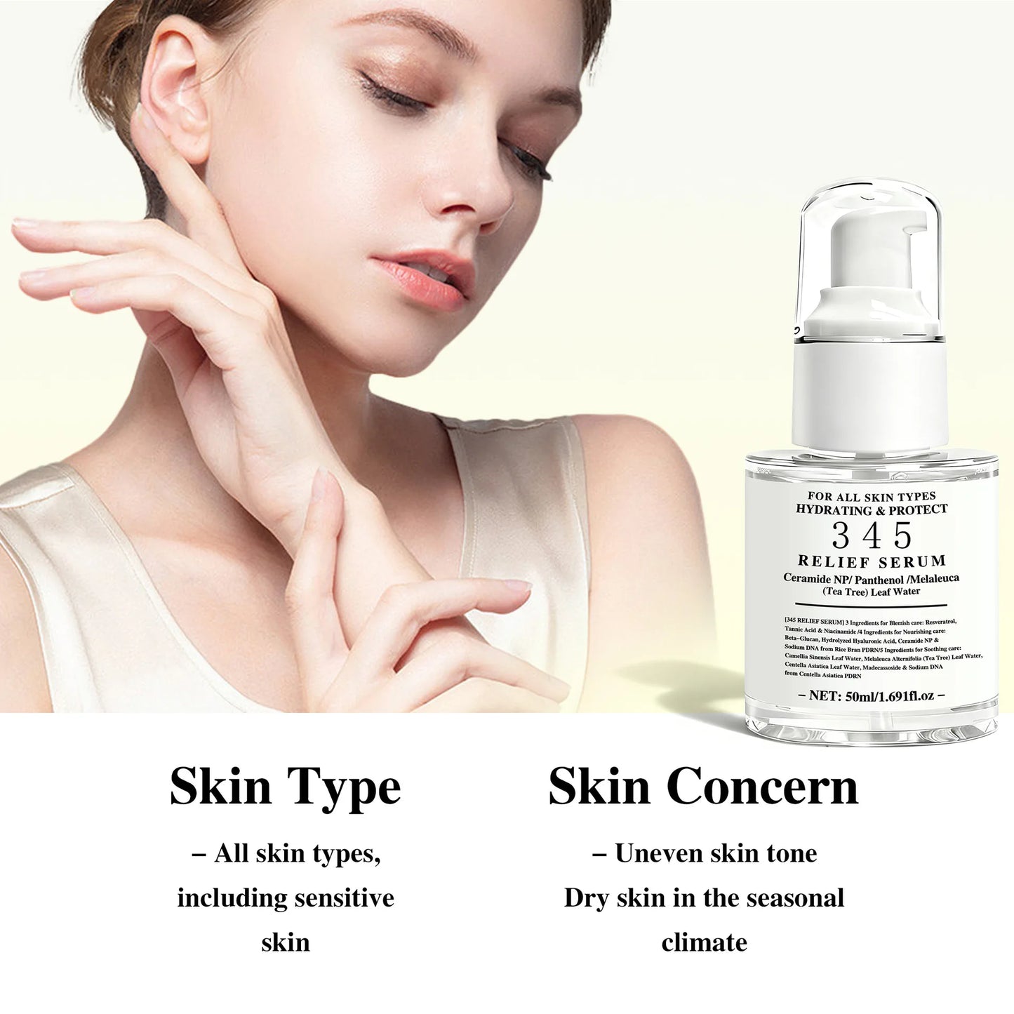 Face essence liquid relief serum Hydrating the skin improve skin sensitivity issues  essence suitable for all skin types 50ml
