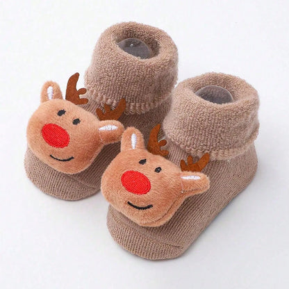 Kids Children's Socks for Girls Boys Non-slip Knitted Cotton Toddler Cute Elk Baby Christmas Socks for Newborns Infant Socks