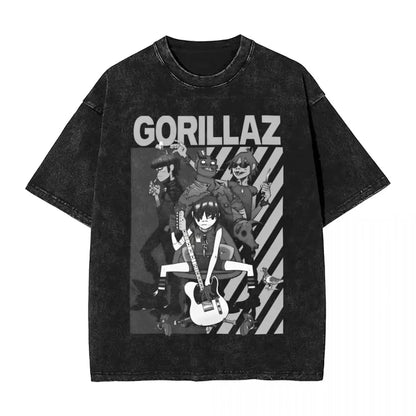 Washed T Shirts Gorillaz Geep Logo Hip Hop T-Shirt Street Music Band Punk Rock Y2K Streetwear Short Sleeve Tops Tees Men Women