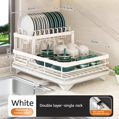 Stainless Steel Adjustable Dish Drying Rack with Drainboard - Over Sink Plate Organizer, Kitchen Storage Rack