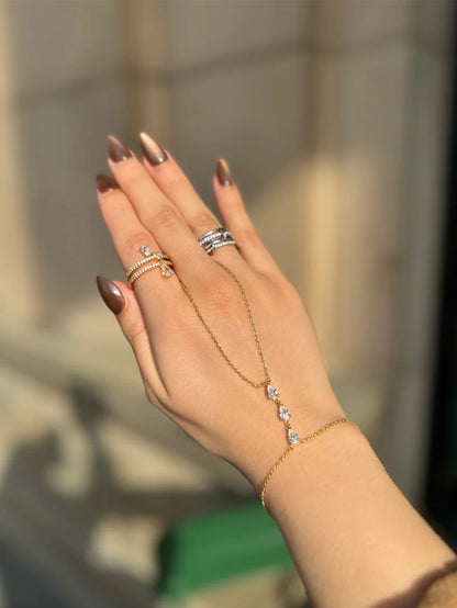 Water drop finger bracelet for summer women, high-end fashion, versatile zircon hand chain, light luxury jewelry