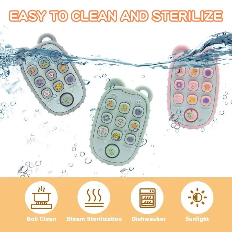 Baby Soft Silicone Phone Remote Control Teether Toy BPA Free Bear Shaped Nursing Teething Toys for Toddler Sensory Development