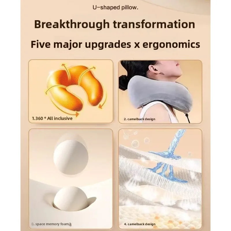New Memory Cotton U-shaped Neck Pillow Massage Function Soft Travel Companion Suitable for Airplane Car and Neck Support