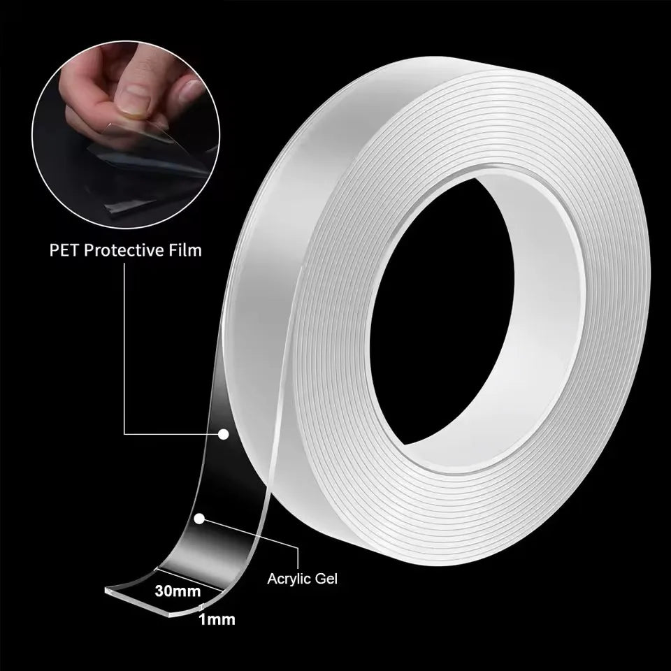 Nano super strong double-sided adhesive tape, waterproof reusable transparent tapes, heat resistance, home and bathroom decorati