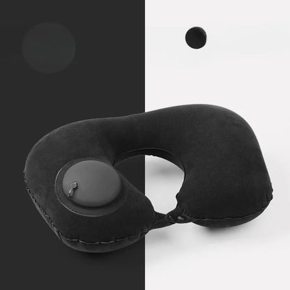 Travel Essential Portable Neck Support Pillow Inflatable U-Shaped Pillow with Flocked Fabric  Multi-Design
