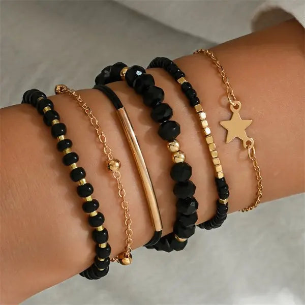 4pcs/set Bohemia Shell Bracelets for Women Ethnic Style Colorful Zircon Rice Beads Metal Chain Bangles Girl Summer Beach Jewelry