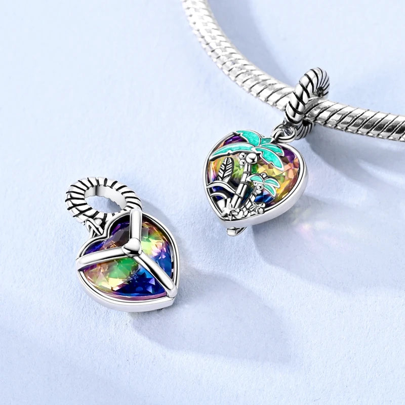 Leisurely 925 Sterling Silver Beach Trip Hawaiian Bikini Surf Coconut Tree Charm Fit DIY Bracelet Necklace Travel Souvenirs