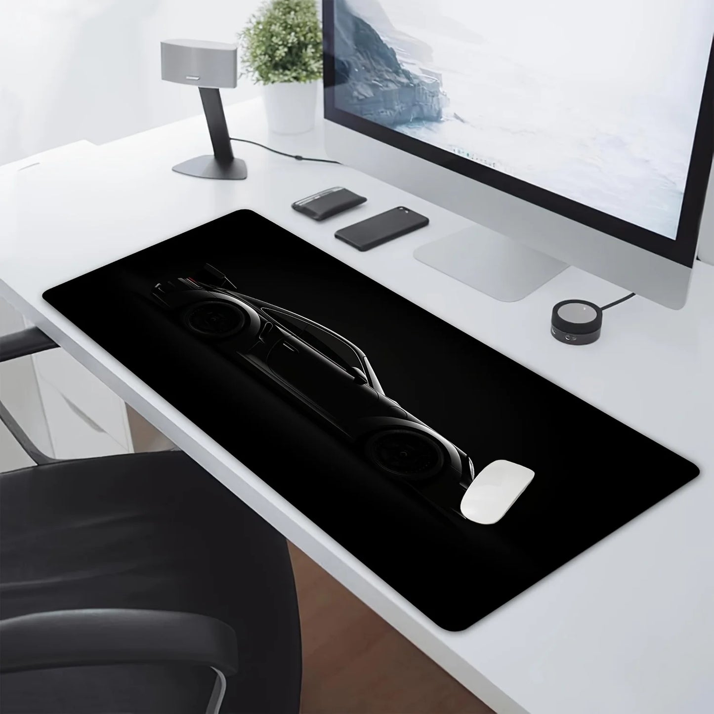 Large Matte Black Gaming Mouse Pad Sports Car Design Anti-Slip Rubber Base Desk Mat for Offices, Home, and Gaming Keyboards Mats