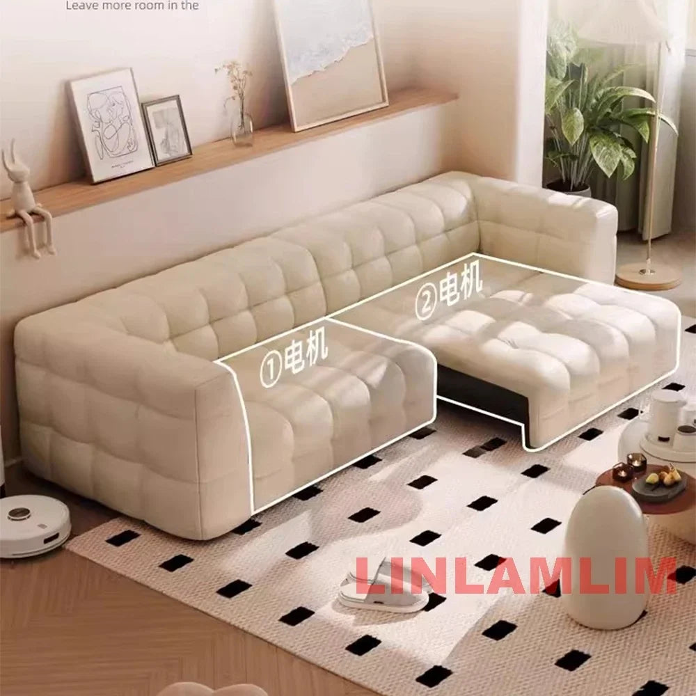 Linlamlim Multifunctional Convertible Sofa Bed, Modern Genuine Leather Folding Marshmallow Couch Cama Living Room Home Furniture
