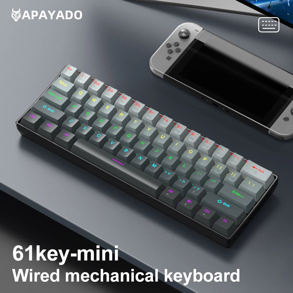 Mechanical keyboard APAYADO Wired Gradient 60% keyboard RGB Backlit 61 Keys gaming accessories Mini Layout for PC/Laptop
