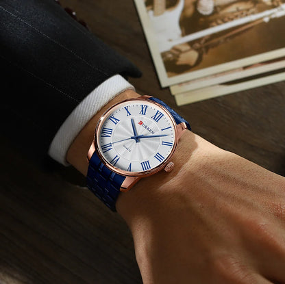 Curren 8422 Men's Minimalist Roman Numeral Quartz Watch, Water-resistant Round Business Wristwatch