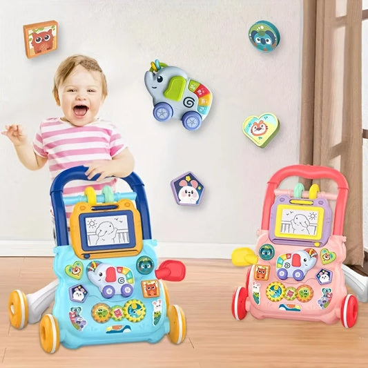 Baby Walker Trolley Early Educational Learning Walking Pushing Wheel Activity Musical Drag Car Toy For Infant 0 12 Months Gift