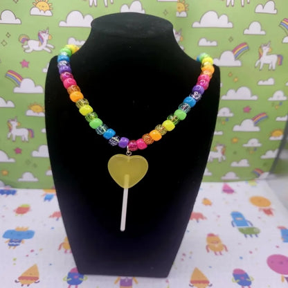 Y2K Kandi Necklaces | Neon Sparkly Rainbow | Lollipop Charms | Candy Girl Party Jewelry |  Dopamine Aesthetic