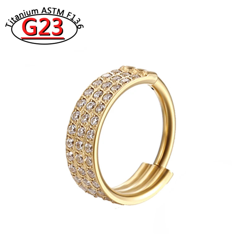 G23 Titanium Piercing Double Layered Triple Stack Hinged Zircon Nose Ring Helix Cartilage CZ Small Cartilage Septum Clicker