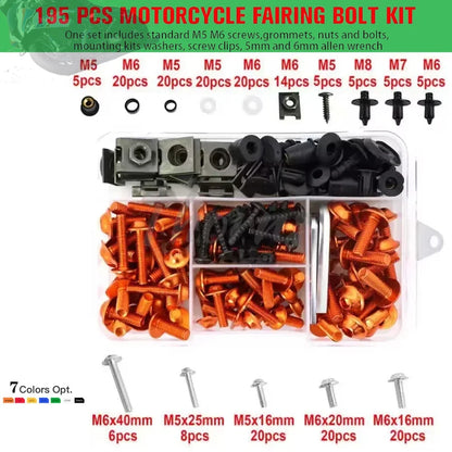 195Pcs Motorcycle Accessories Aluminum Fairing Bolt Screws Kit Nut Clips For Yamaha TMAX500 TMAX530 TMAX560 TMAX 500 530 560