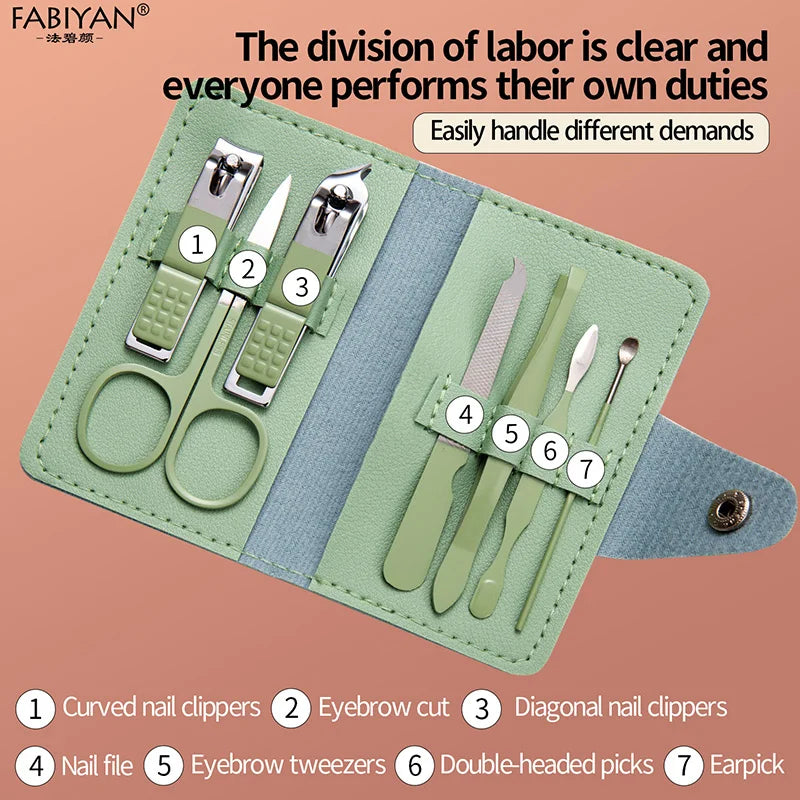 7Pcs Portable Nail Clipper Set Beauty Nail Trimmer Ear Peeling Knife Manicure Set Personal Care Pedicure Tools Eyebrow Scissors