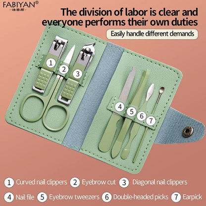 7Pcs Portable Nail Clipper Set Beauty Nail Trimmer Ear Peeling Knife Manicure Set Personal Care Pedicure Tools Eyebrow Scissors