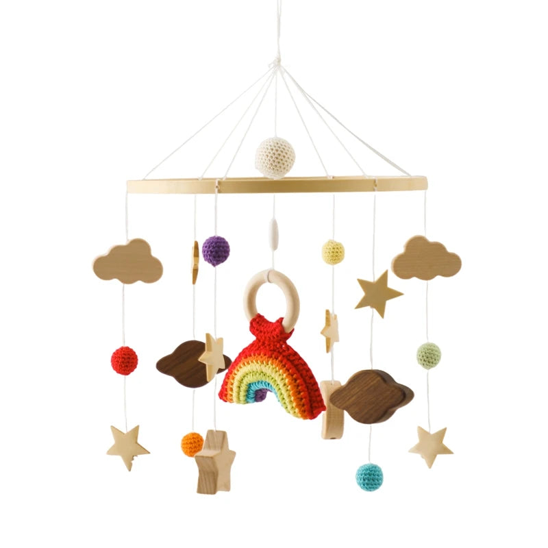 Baby Wooden Rattles Bed Bell Soft Felt Cartoon Elephant Cloudy Star Hanging Bed Bell Mobile Crib Montessori Education Toys
