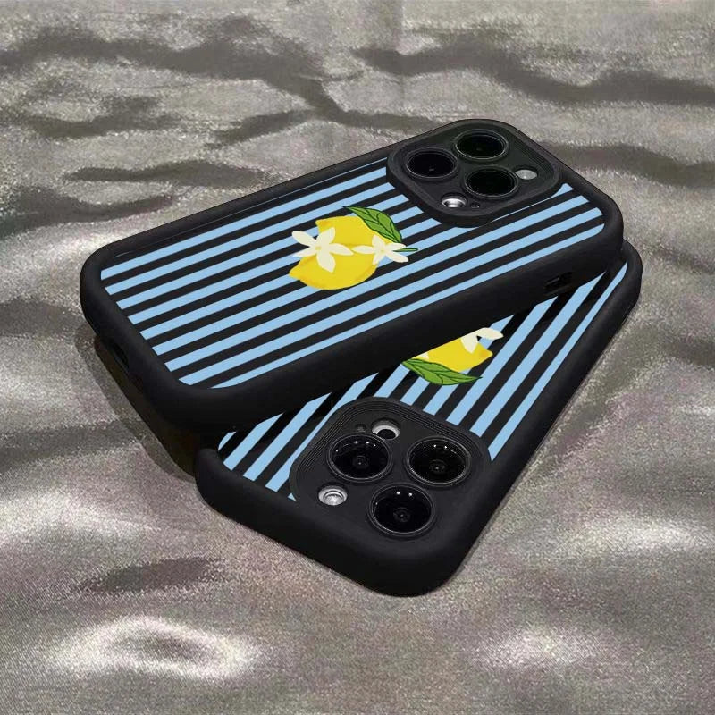 Lemon Cool Stripe Pattern Phone Case for iPhone 17 16 Pro Max 15 14 13 12 11 XS X XR 7 8 Plus SE 2022 17Air 16E Shockproof Cover