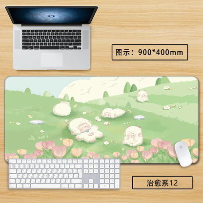 Green Aesthetic Mouse Pad - XXL Cute Desk Mat for Girls, Non-Slip Keyboard Surface for Office & Home, Soothing Pastel Design